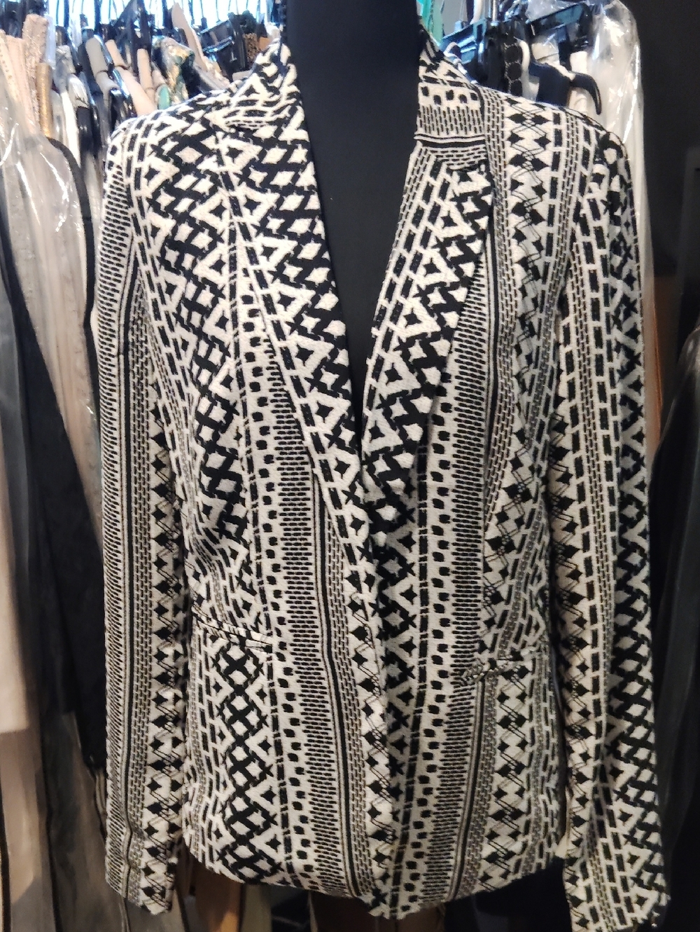Black & White Geometric Patterned Blazer S